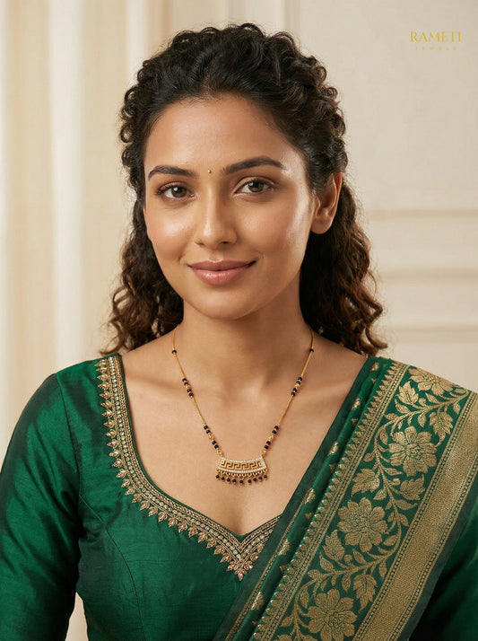 Jayna Glistening CZ Studded Party Wear Mangalsutra worn by model - Rameti Jewels